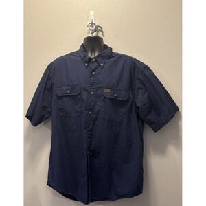 Wrangler Riggs Workwear  Navy Blue Short Sleeve‎ Button-Up Work Shirt Men Sz XXL